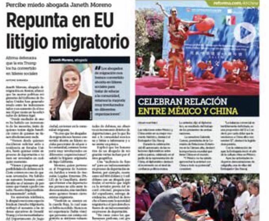 Attorney Moreno Featured in an Article in Reforma