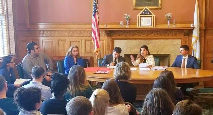 Speaking at the Massachusetts State House